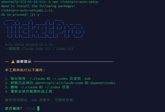 TicketPro 自动安装器重要提示界面